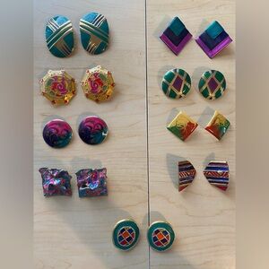9 Pairs Colorful Artistic Pierced Earrings Sets
